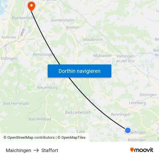 Maichingen to Staffort map