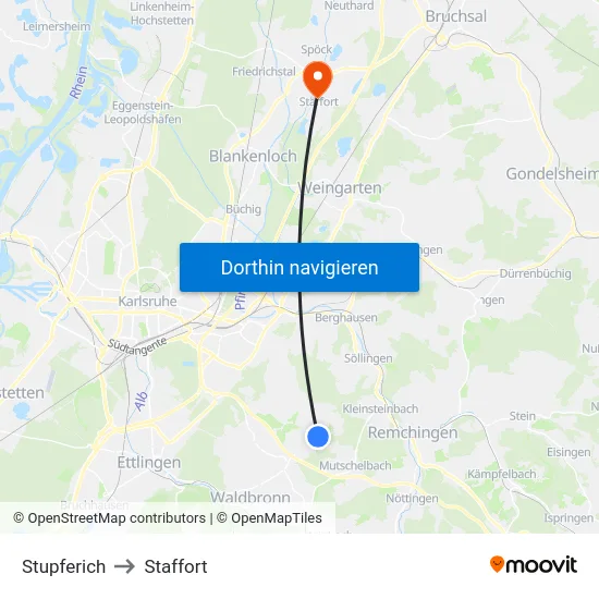Stupferich to Staffort map