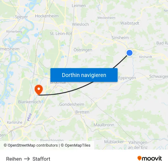 Reihen to Staffort map