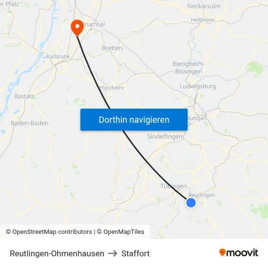 Reutlingen-Ohmenhausen to Staffort map