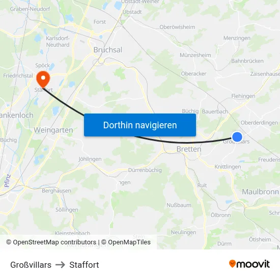Großvillars to Staffort map