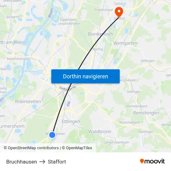 Bruchhausen to Staffort map