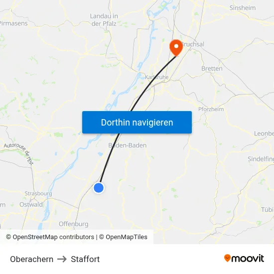 Oberachern to Staffort map