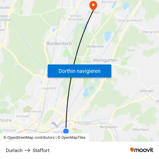 Durlach to Staffort map