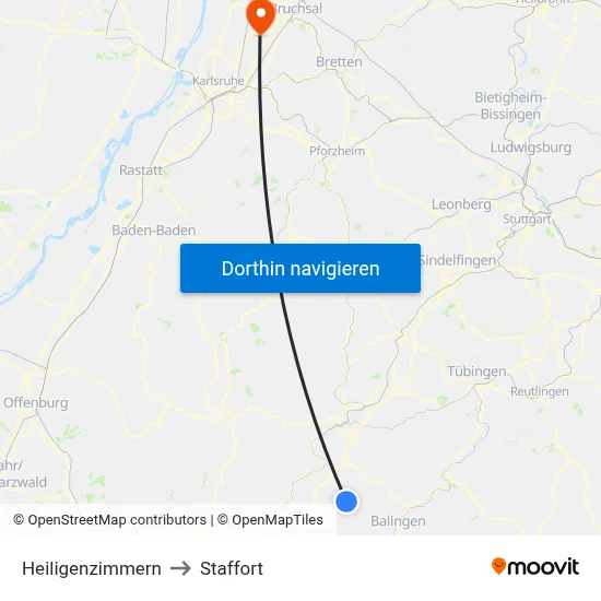 Heiligenzimmern to Staffort map