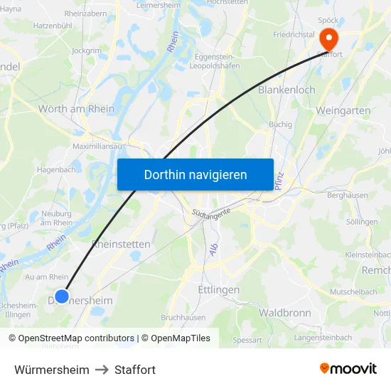 Würmersheim to Staffort map