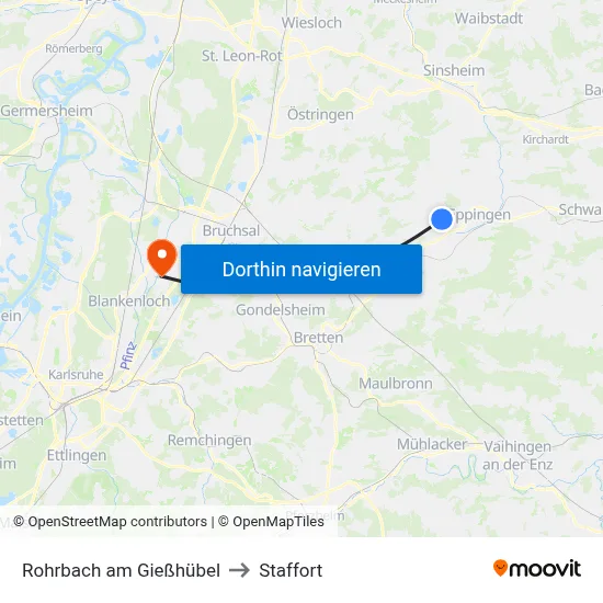 Rohrbach am Gießhübel to Staffort map