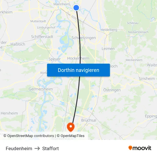 Feudenheim to Staffort map