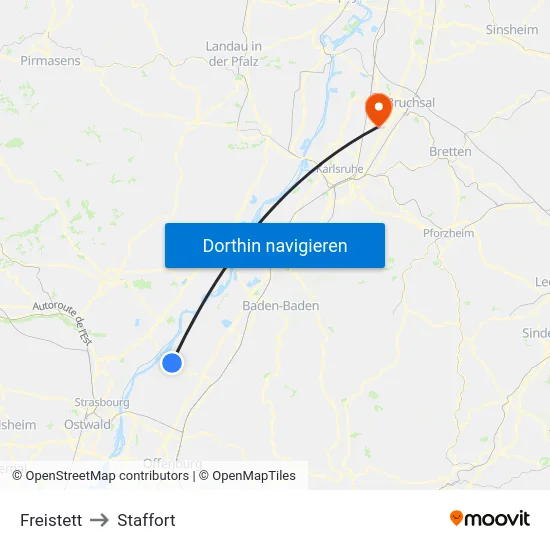 Freistett to Staffort map