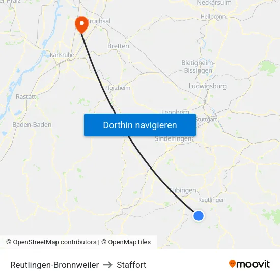 Reutlingen-Bronnweiler to Staffort map