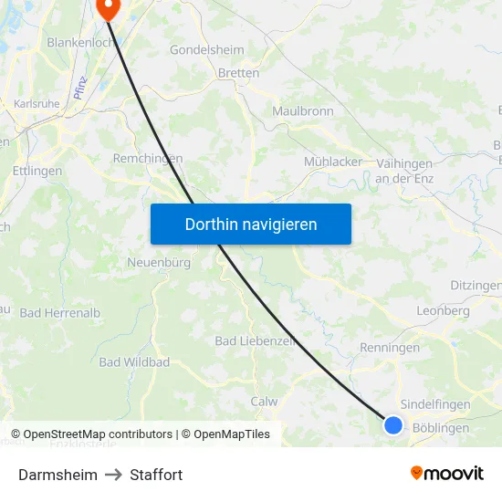 Darmsheim to Staffort map