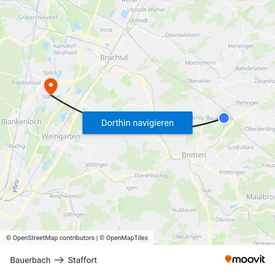 Bauerbach to Staffort map
