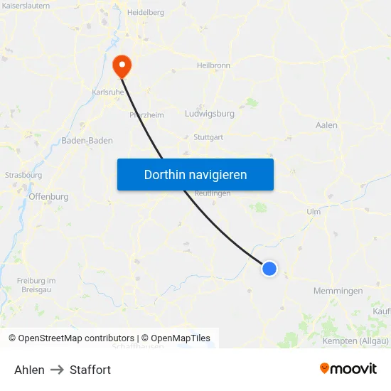 Ahlen to Staffort map