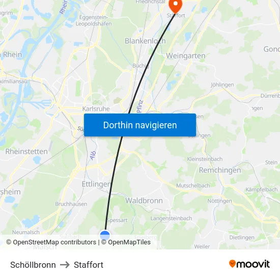 Schöllbronn to Staffort map