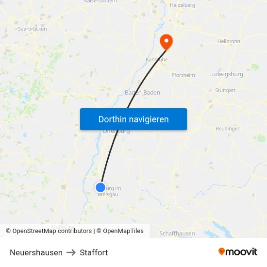 Neuershausen to Staffort map