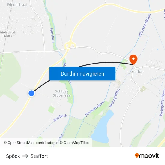 Spöck to Staffort map