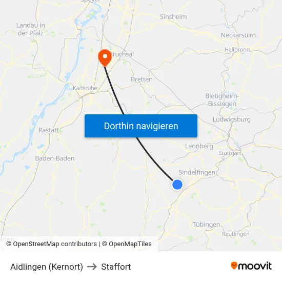 Aidlingen (Kernort) to Staffort map