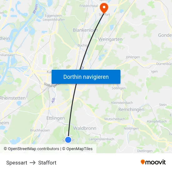 Spessart to Staffort map