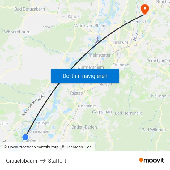 Grauelsbaum to Staffort map