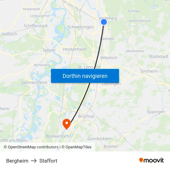 Bergheim to Staffort map