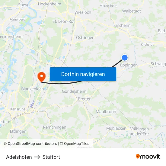 Adelshofen to Staffort map