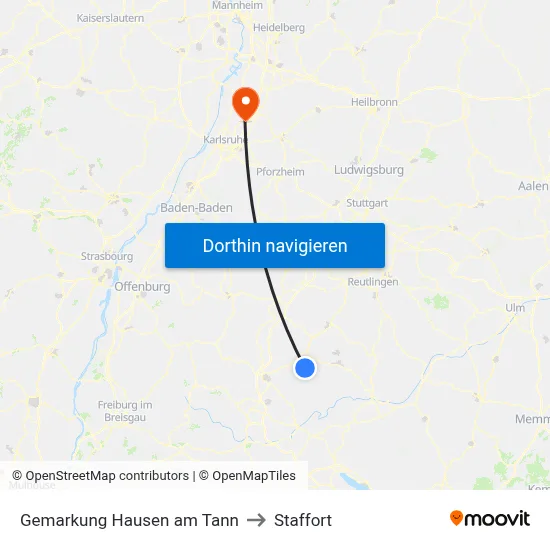 Gemarkung Hausen am Tann to Staffort map