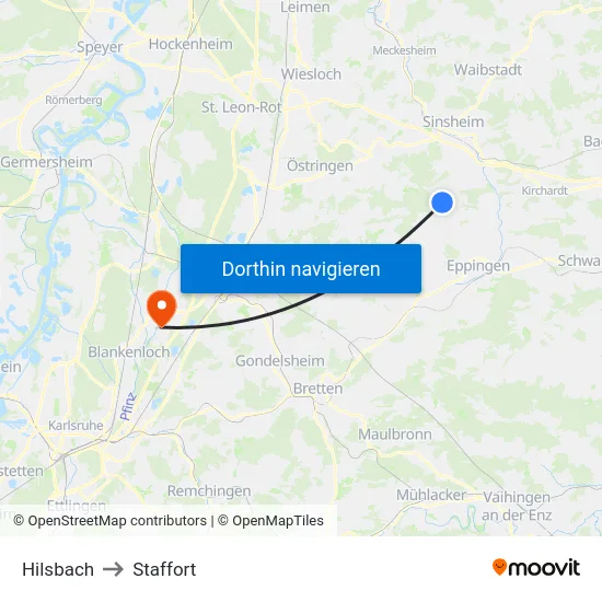 Hilsbach to Staffort map