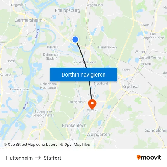 Huttenheim to Staffort map