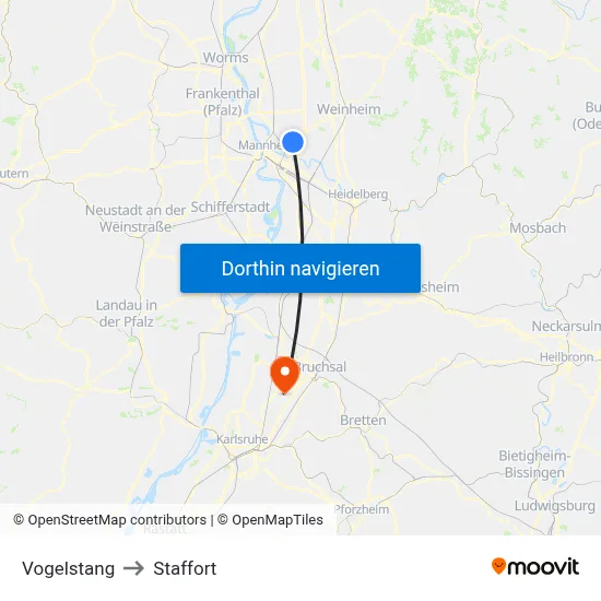 Vogelstang to Staffort map
