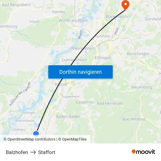 Balzhofen to Staffort map