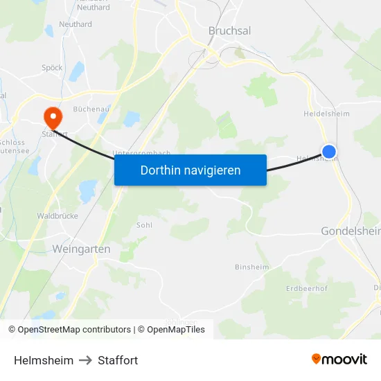 Helmsheim to Staffort map