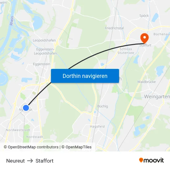 Neureut to Staffort map