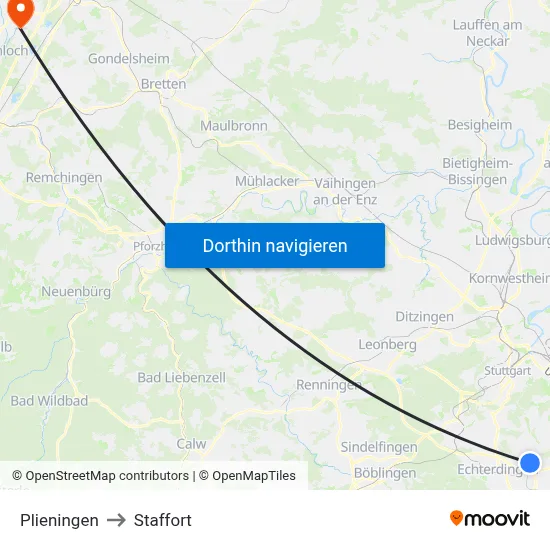 Plieningen to Staffort map