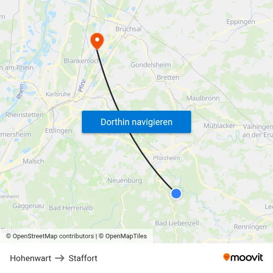 Hohenwart to Staffort map