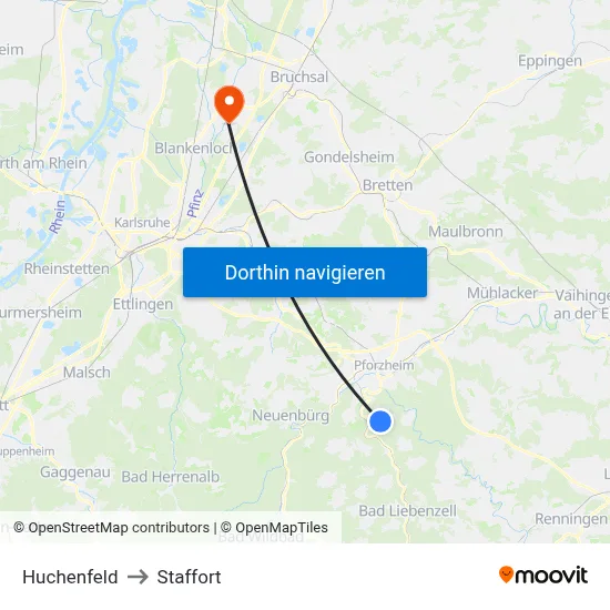 Huchenfeld to Staffort map