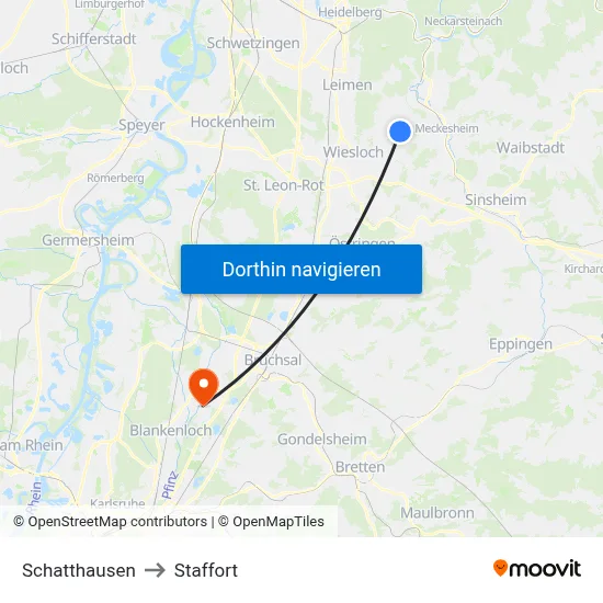 Schatthausen to Staffort map
