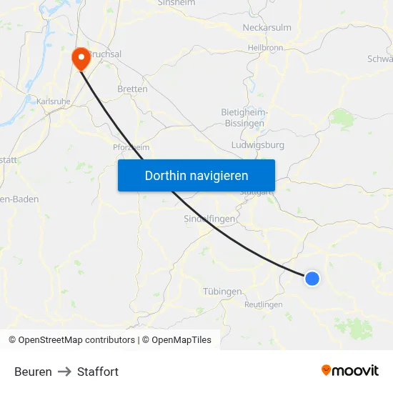Beuren to Staffort map