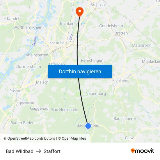 Bad Wildbad to Staffort map