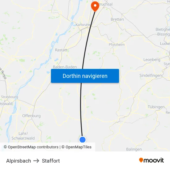 Alpirsbach to Staffort map