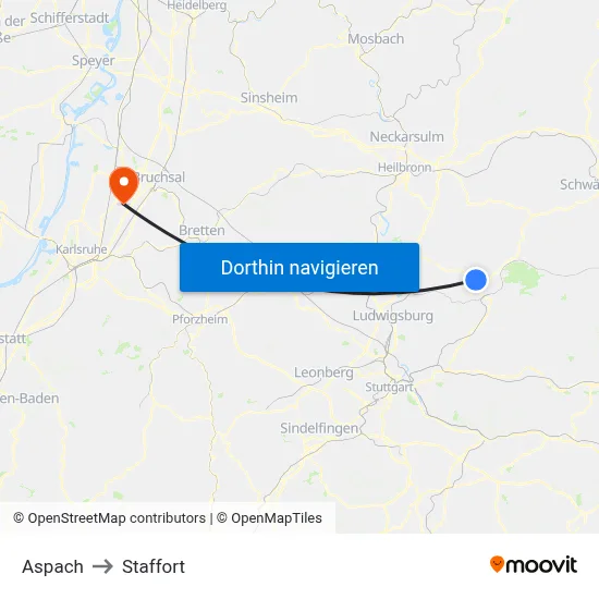 Aspach to Staffort map