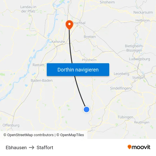 Ebhausen to Staffort map