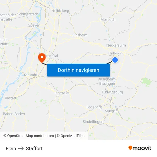 Flein to Staffort map