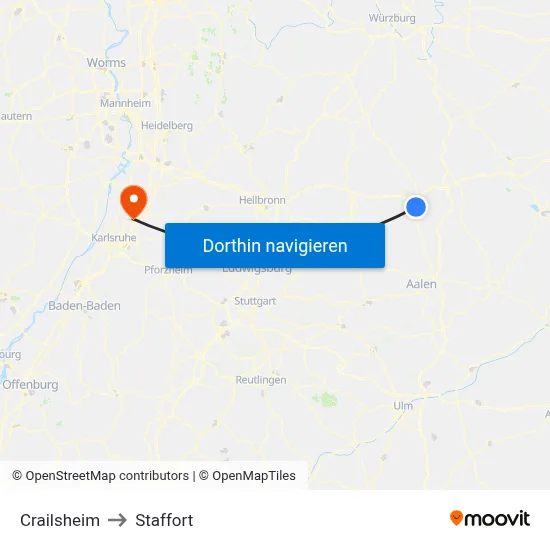 Crailsheim to Staffort map
