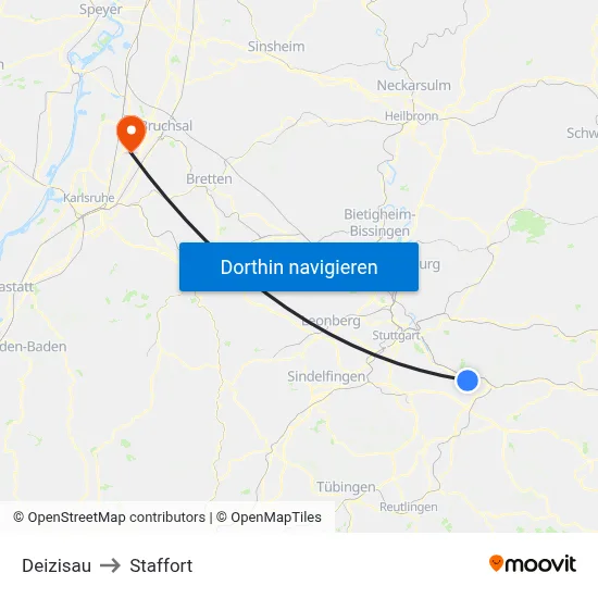 Deizisau to Staffort map
