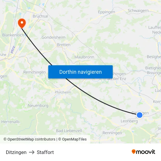 Ditzingen to Staffort map