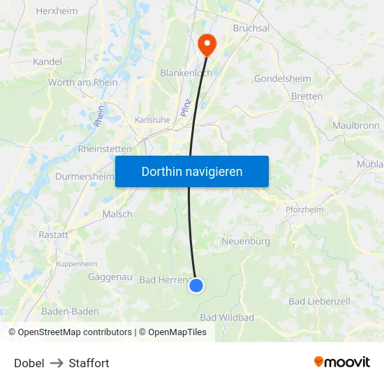 Dobel to Staffort map