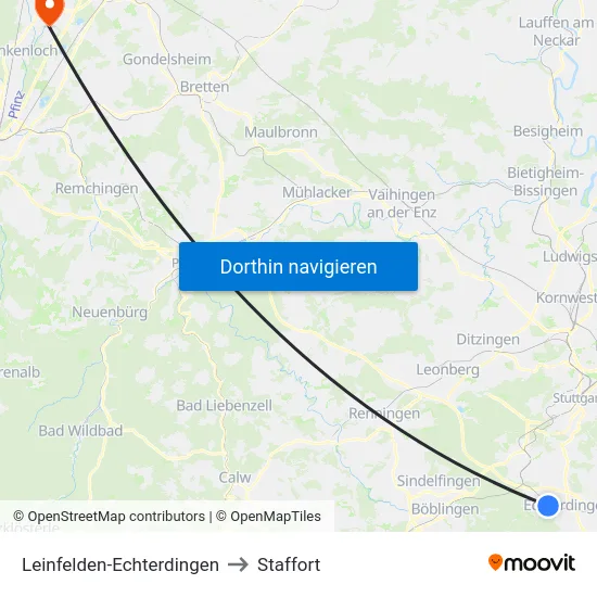 Leinfelden-Echterdingen to Staffort map