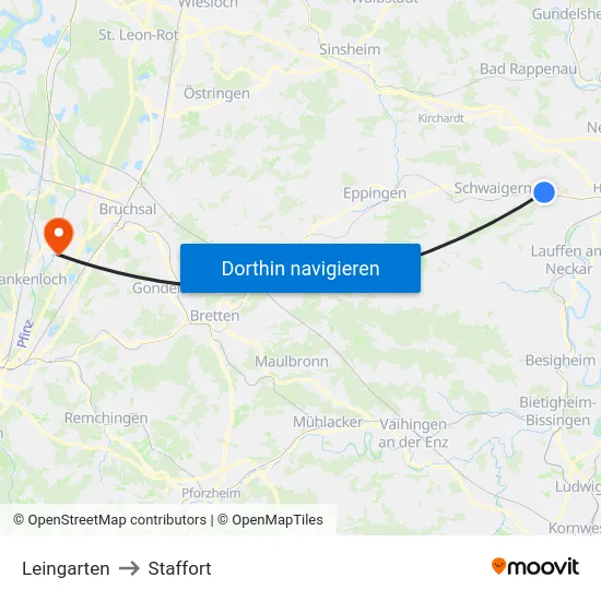 Leingarten to Staffort map