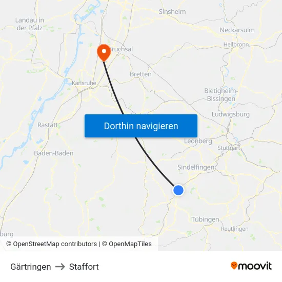 Gärtringen to Staffort map