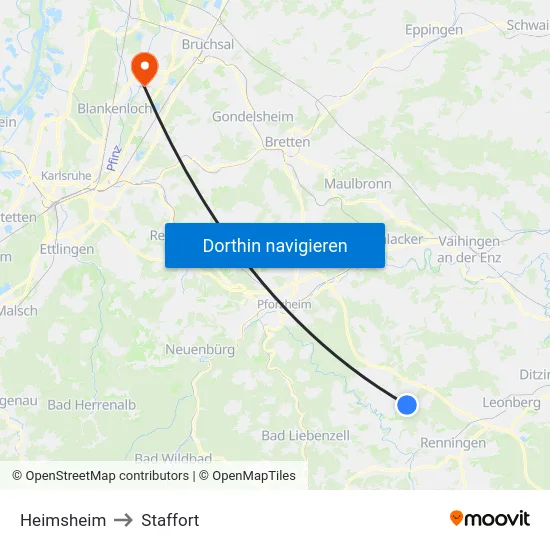 Heimsheim to Staffort map